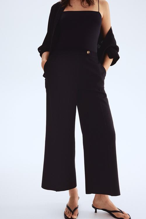 Tailored linen-blend trousers - black