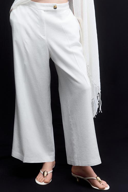 Tailored linen-blend trousers - white