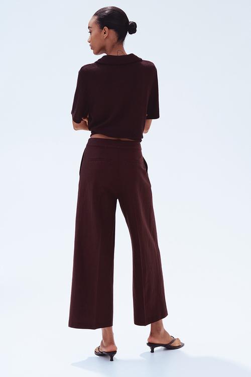 Tailored linen-blend trousers - dark brown