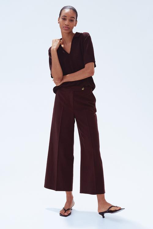 Tailored linen-blend trousers - dark brown