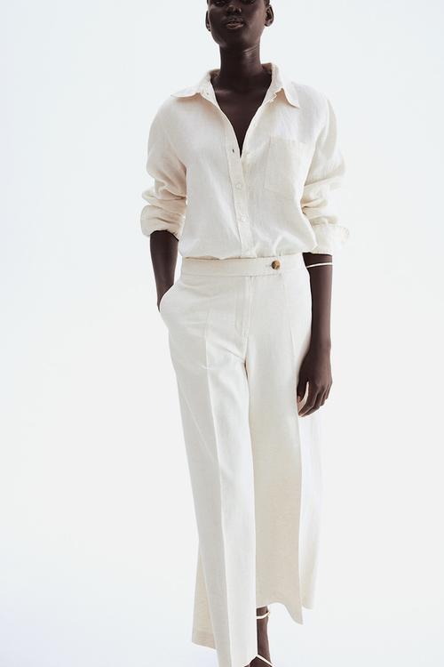 Tailored linen-blend trousers - light beige