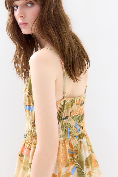 Smocked strappy dress - beige floral