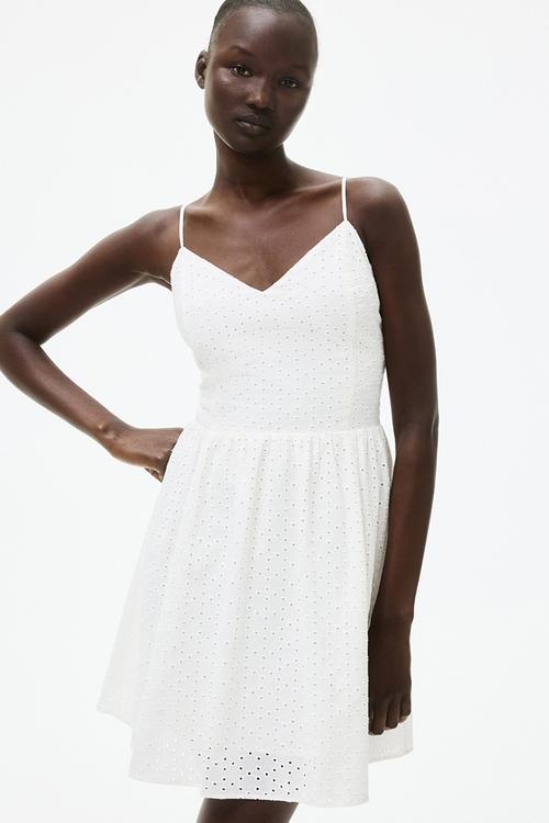 Broderie anglaise strappy dress - white