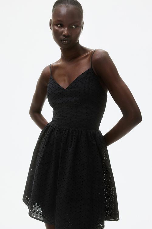 Broderie anglaise strappy dress - black