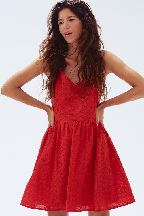 Broderie anglaise strappy dress - red