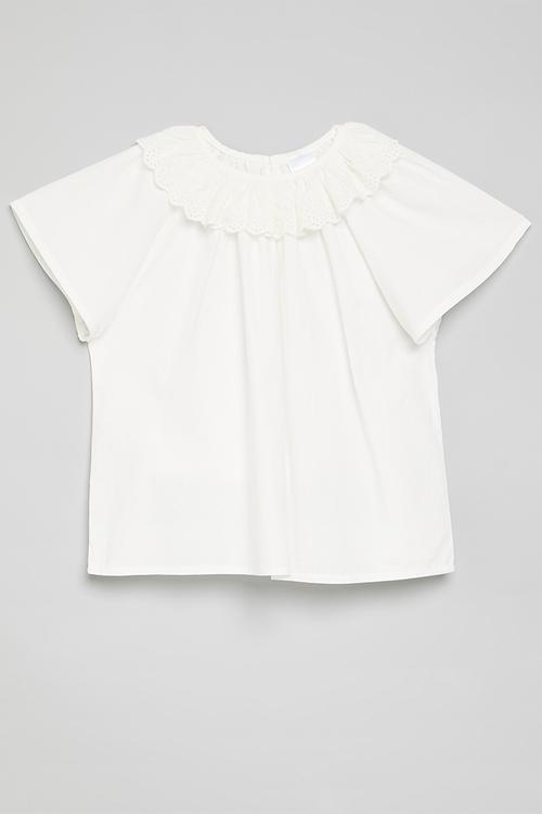 Broderie anglase ruffle collar blouse - white