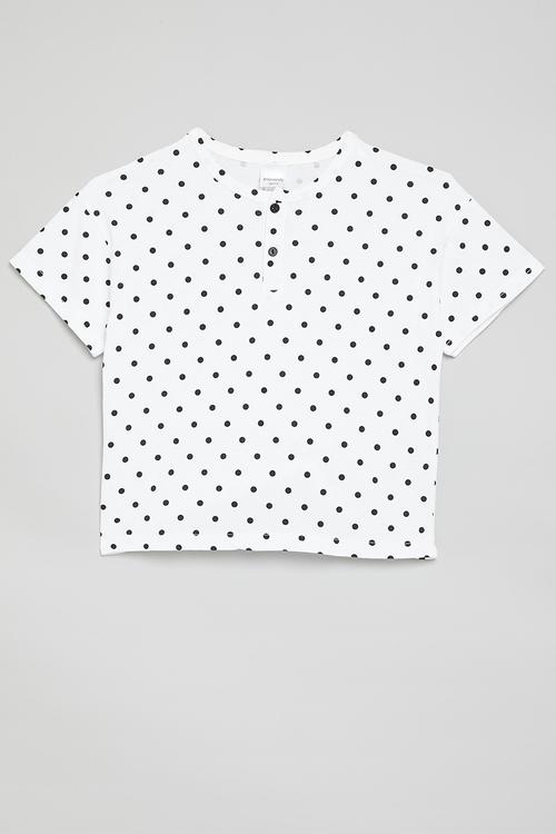 Short sleeve henley tee - white/polka dots