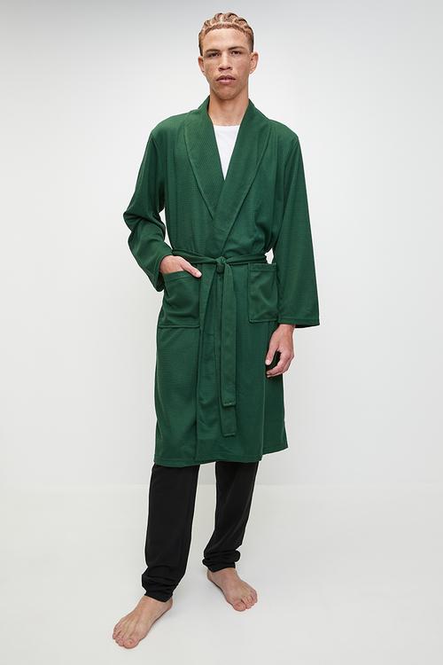 Waffle Long Length Dressing Gown - Forest