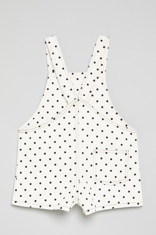 Short dungarees with contrast stitching - off white/black/polka dots
