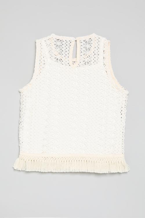 Crochet vest with cami top - white/beige