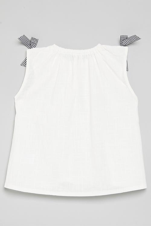 Openwork blouse with contrast bow detail - white/black gingham