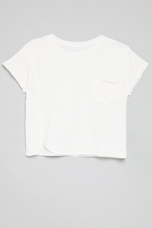 Asymmetrical front tee with stylised pocket - white