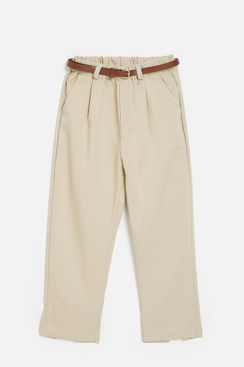 Straight leg pants with cuff slits - beige