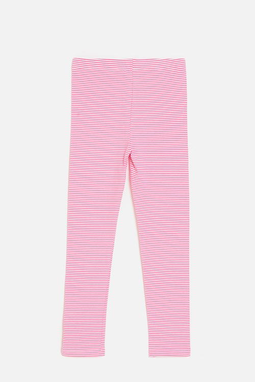 Embroidered knee patch leggings - pink stripes/flower/strawberry