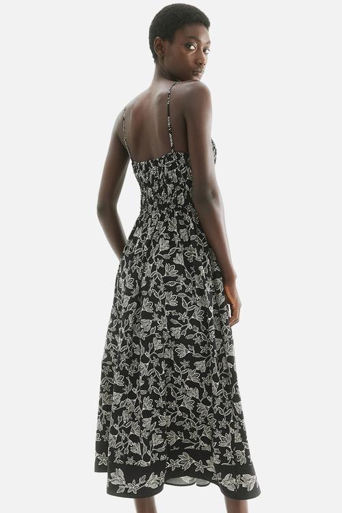 Cotton strappy dress - black/white floral 