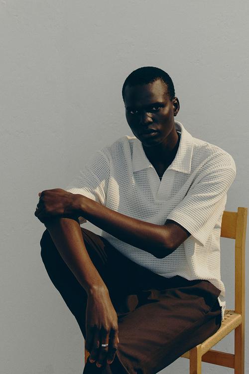 Loose fit waffled polo shirt - crean