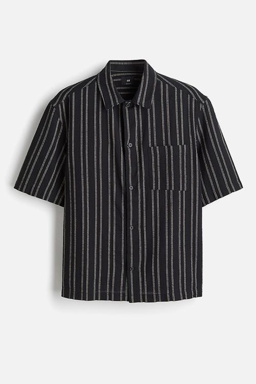 Regular fit short-sleeved shirt - black/striped