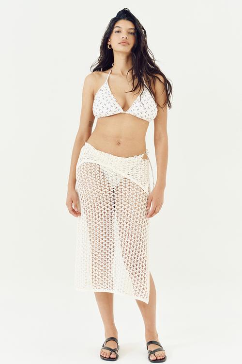 Padded triangle bikini top - cream palm trees