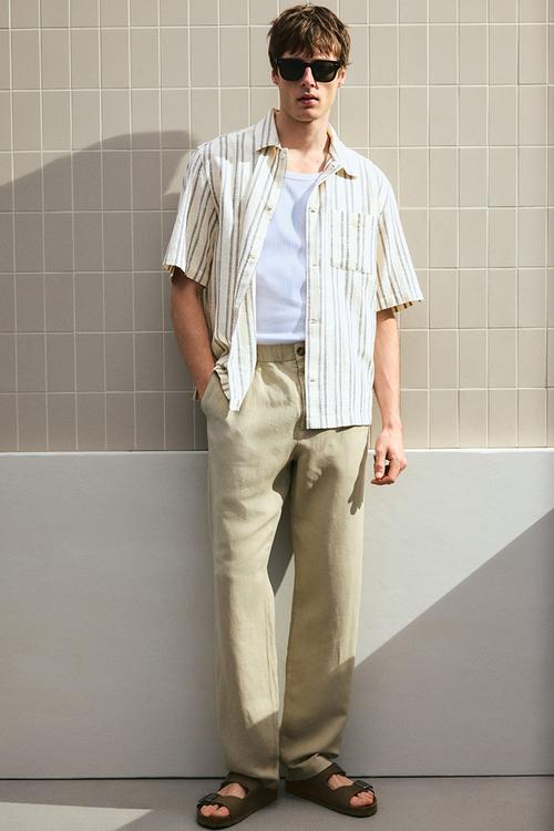 Regular fit short-sleeved shirt - white/striped