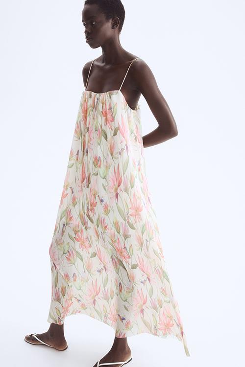Plissé strappy dress - cream & floral