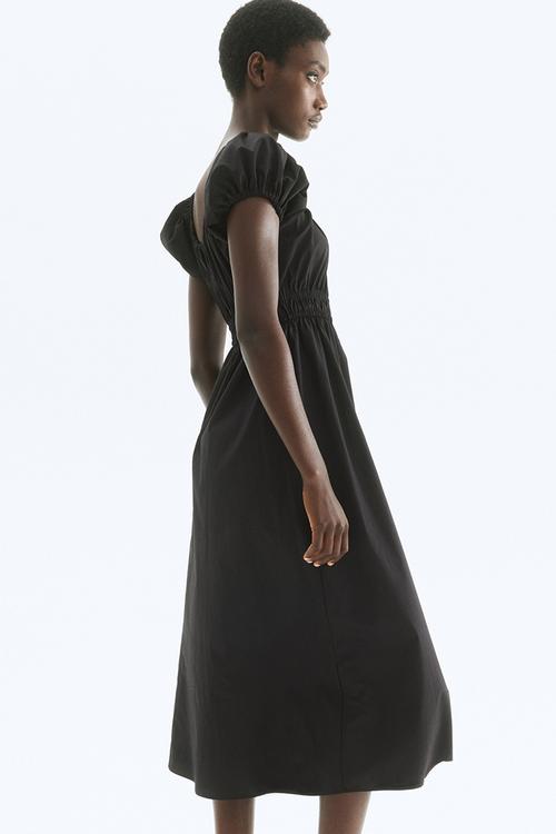 Off-the-shoulder poplin dress - black