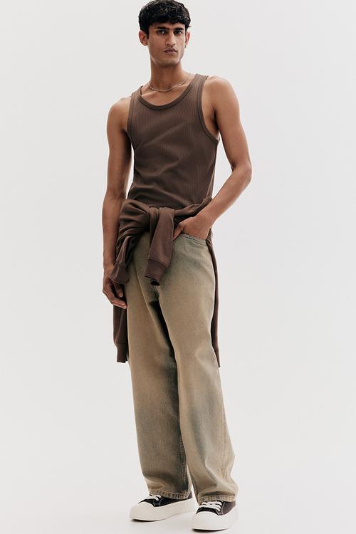 Slim fit ribbed vest top - dark beige