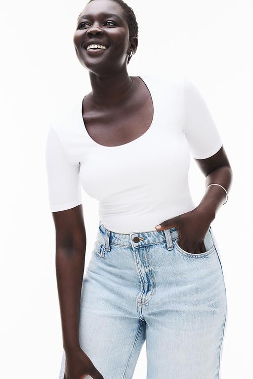 Square-neck top - dusty blue - 1293264003