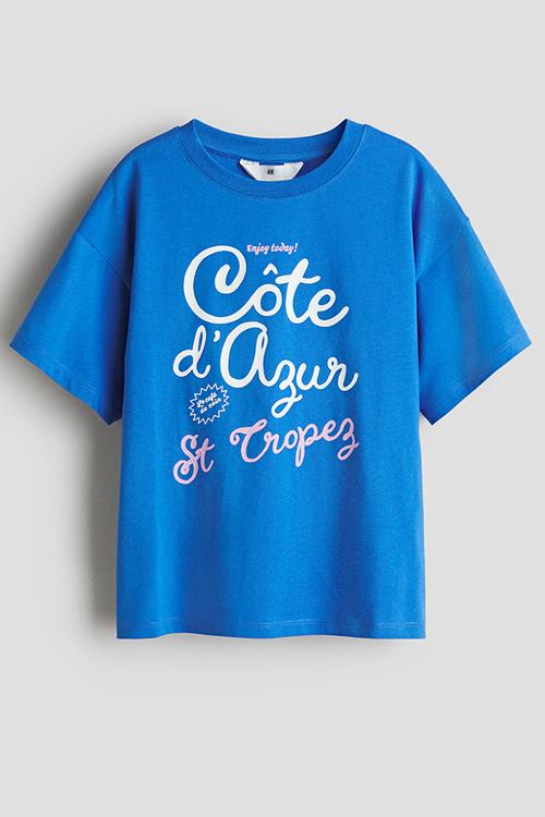 Oversized cotton t-shirt - bright blue côte d'azur