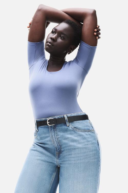 Square-neck top - dusty blue 