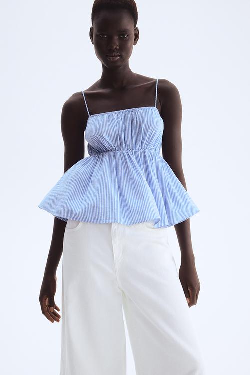 Peplum strappy top - blue striped