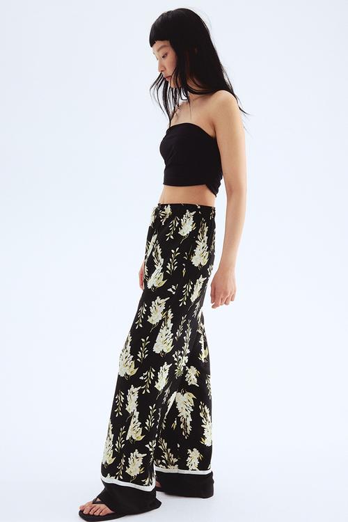 Drawstring twill trousers - black floral 