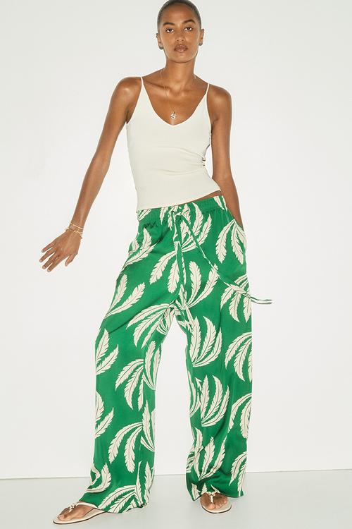 Drawstring twill trousers - green palm trees