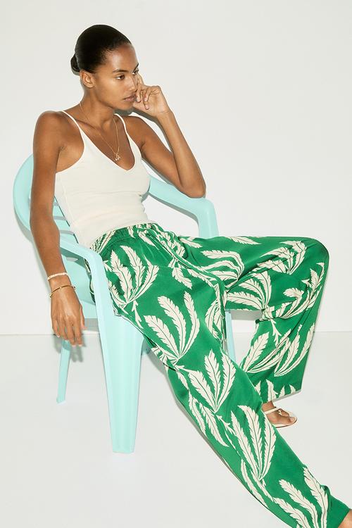 Drawstring twill trousers - green palm trees