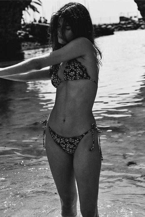 Tie tanga bikini bottoms - black & white floral 
