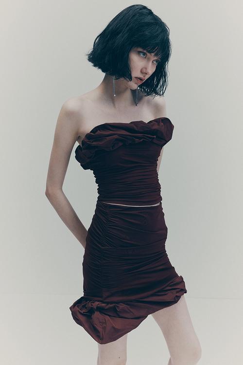 H&M Studio: Draped skirt - burgundy