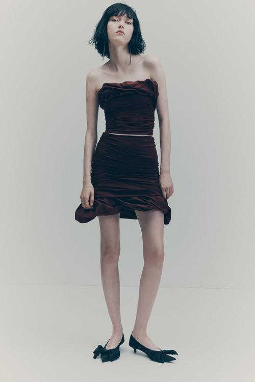 H&M Studio: Draped skirt - burgundy