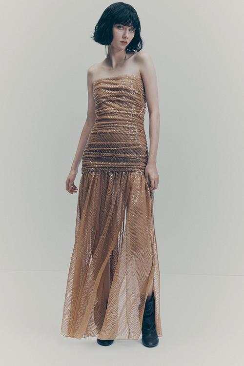 H&M Studio: Sequined evening gown - beige