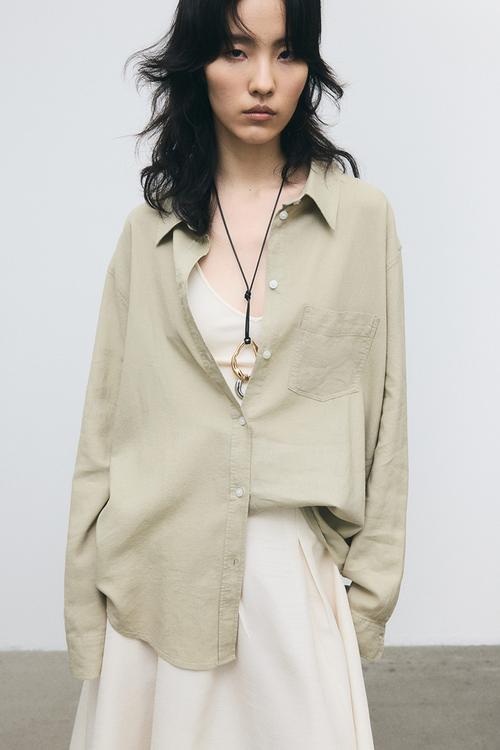 Linen-blend shirt - light khaki green