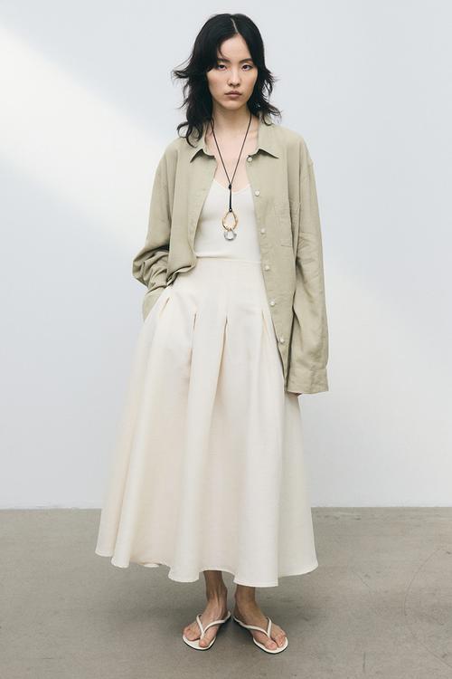 Linen-blend shirt - light khaki green