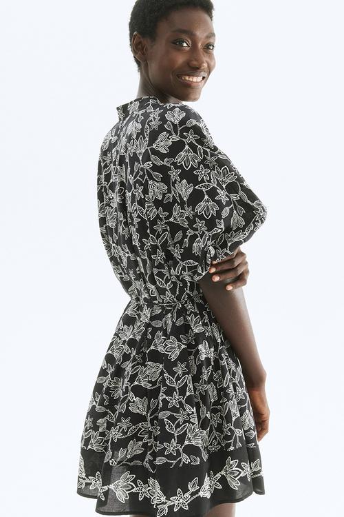 Tie-belt dress - black/floral 