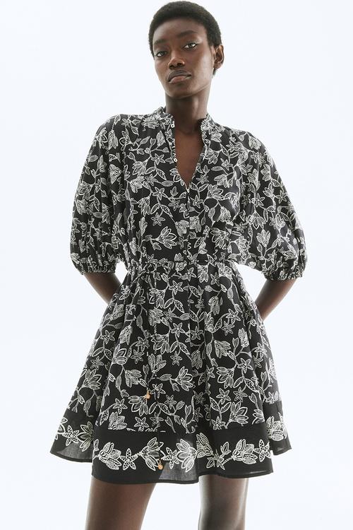 Tie-belt dress - black/floral 