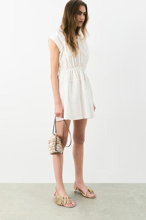 Drawstring-detail poplin dress - white
