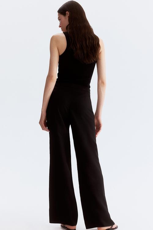 Linen-blend trousers - black