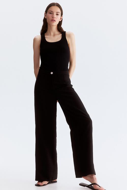 Linen-blend trousers - black