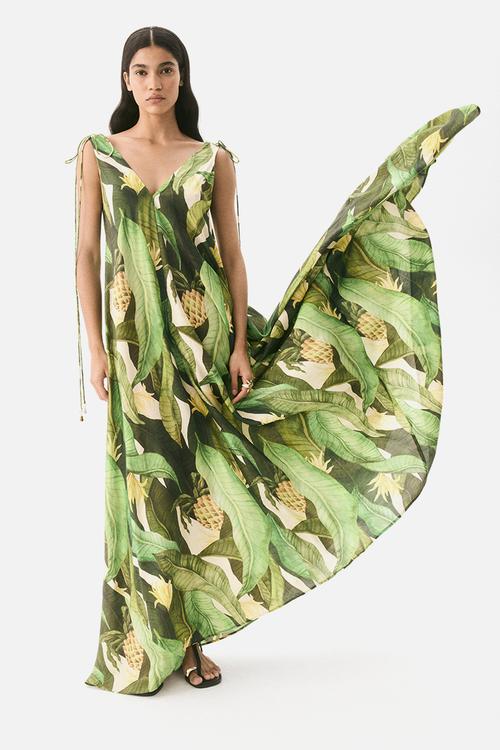 Voluminous maxi dress -green/patterned 