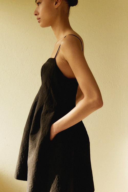 Jacquard-weave strappy dress - black