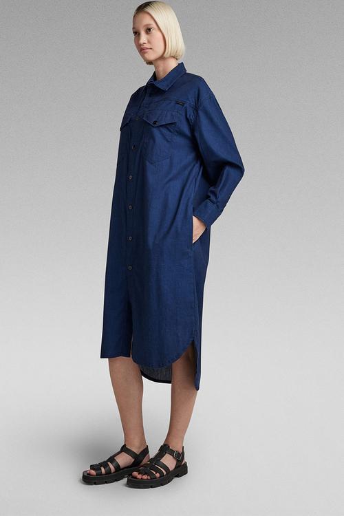 Long Western Shirt Dress EV Wmn - Rinsed