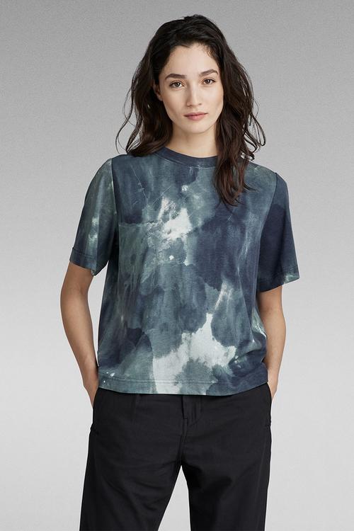 Printed Boxy Top Wmn - Indigo Vintage Watercolors