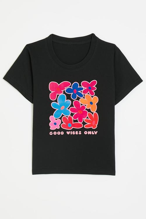 Floral print tee - black