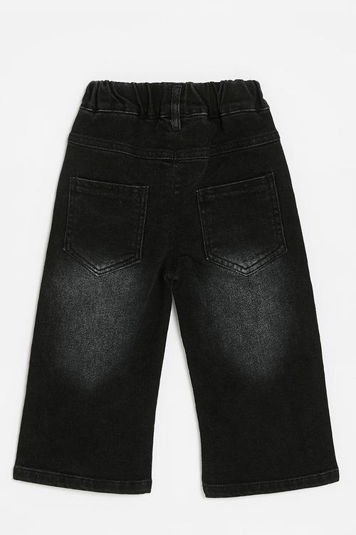 Bow embroidered straight jeans - black